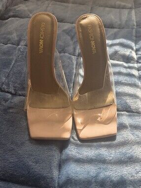 Fashion Nova Blush Pink Clear Strap Square-Toe Mules